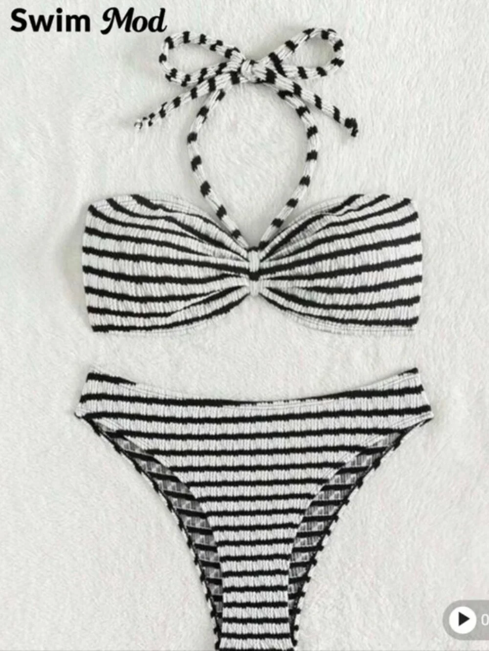 NWOT Shein Striped Black and White Bandeau Bikini Set.